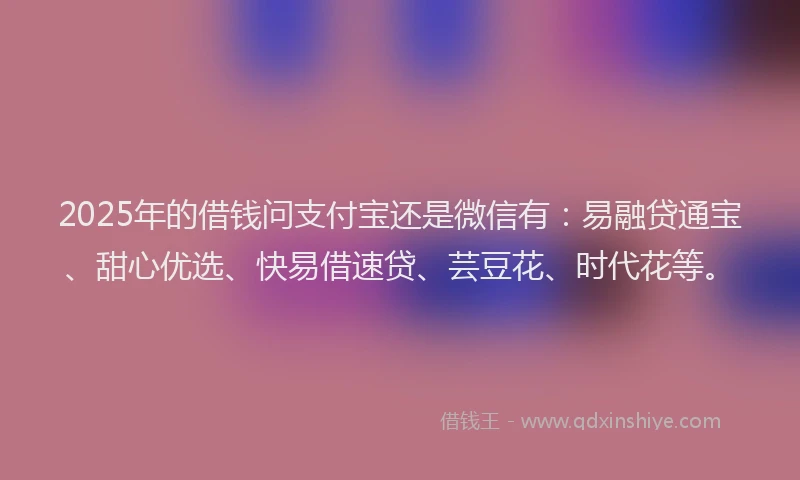 2025年的借钱问支付宝还是微信有：易融贷通宝、甜心优选、快易借速贷、芸豆花、时代花等。