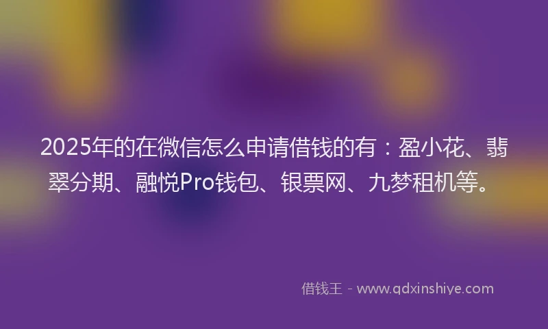 2025年的在微信怎么申请借钱的有：盈小花、翡翠分期、融悦Pro钱包、银票网、九梦租机等。