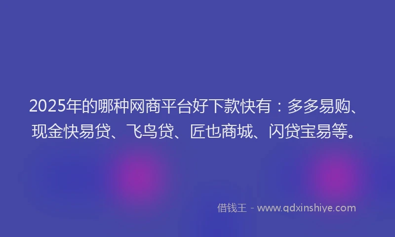 2025年的哪种网商平台好下款快有：多多易购、现金快易贷、飞鸟贷、匠也商城、闪贷宝易等。