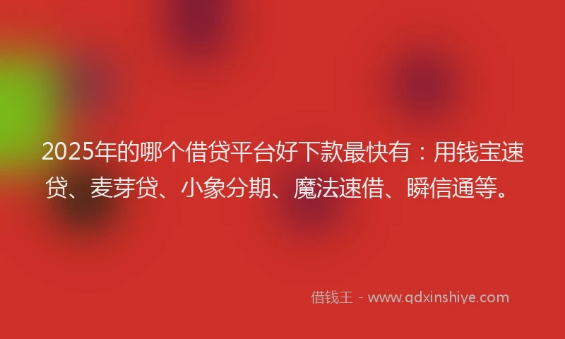 2025年的哪个借贷平台好下款最快有：用钱宝速贷、麦芽贷、小象分期、魔法速借、瞬信通等。