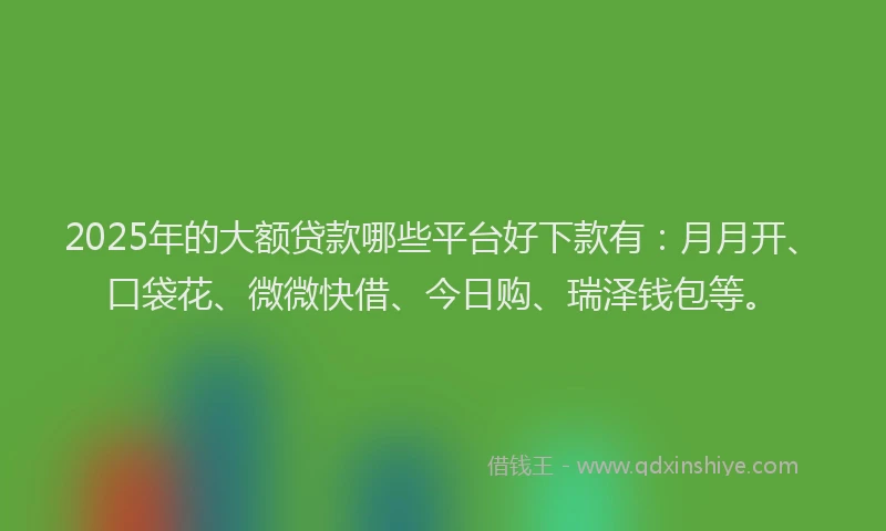 2025年的大额贷款哪些平台好下款有：月月开、口袋花、微微快借、今日购、瑞泽钱包等。