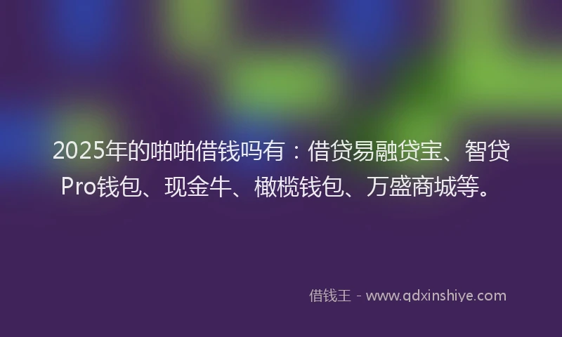2025年的啪啪借钱吗有：借贷易融贷宝、智贷Pro钱包、现金牛、橄榄钱包、万盛商城等。