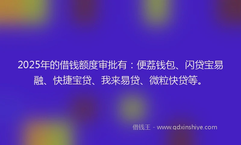 2025年的借钱额度审批有：便荔钱包、闪贷宝易融、快捷宝贷、我来易贷、微粒快贷等。