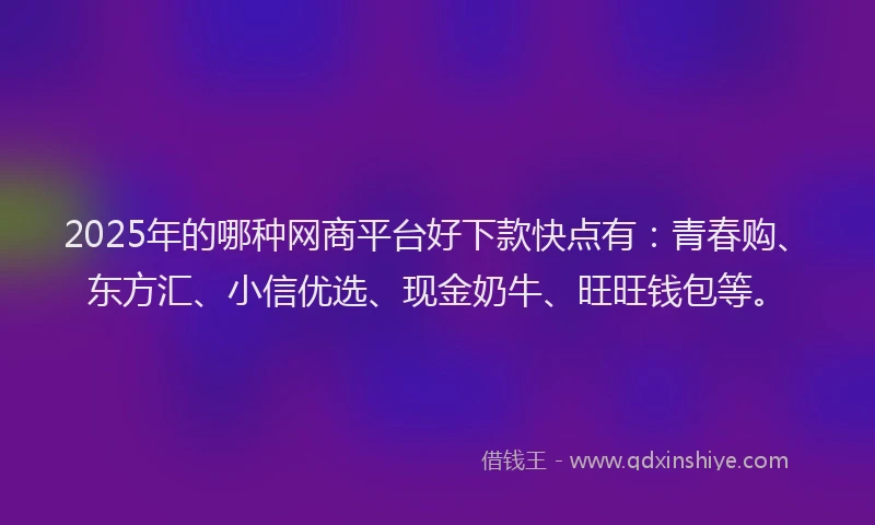 2025年的哪种网商平台好下款快点有：青春购、东方汇、小信优选、现金奶牛、旺旺钱包等。