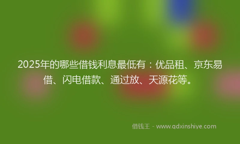 2025年的哪些借钱利息最低有：优品租、京东易借、闪电借款、通过放、天源花等。