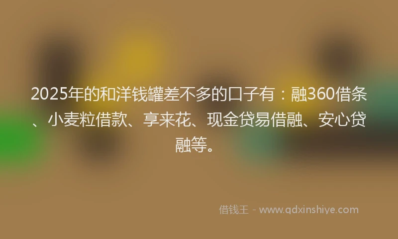 2025年的和洋钱罐差不多的口子有：融360借条、小麦粒借款、享来花、现金贷易借融、安心贷融等。