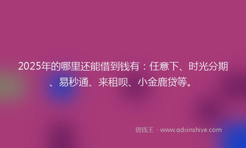 2025年的哪里还能借到钱有：任意下、时光分期、易秒通、来租呗、小金鹿贷等。