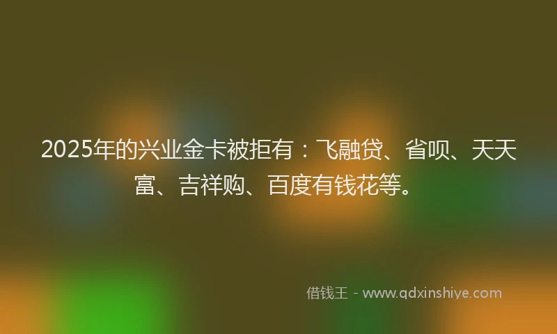 2025年的兴业金卡被拒有：飞融贷、省呗、天天富、吉祥购、百度有钱花等。