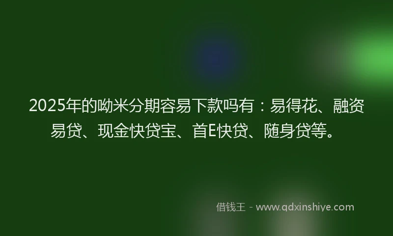 2025年的呦米分期容易下款吗有：易得花、融资易贷、现金快贷宝、首E快贷、随身贷等。