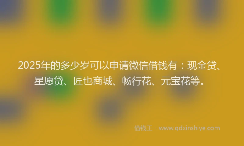 2025年的多少岁可以申请微信借钱有：现金贷、星愿贷、匠也商城、畅行花、元宝花等。