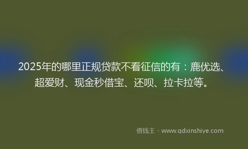 2025年的哪里正规贷款不看征信的有：鹿优选、超爱财、现金秒借宝、还呗、拉卡拉等。
