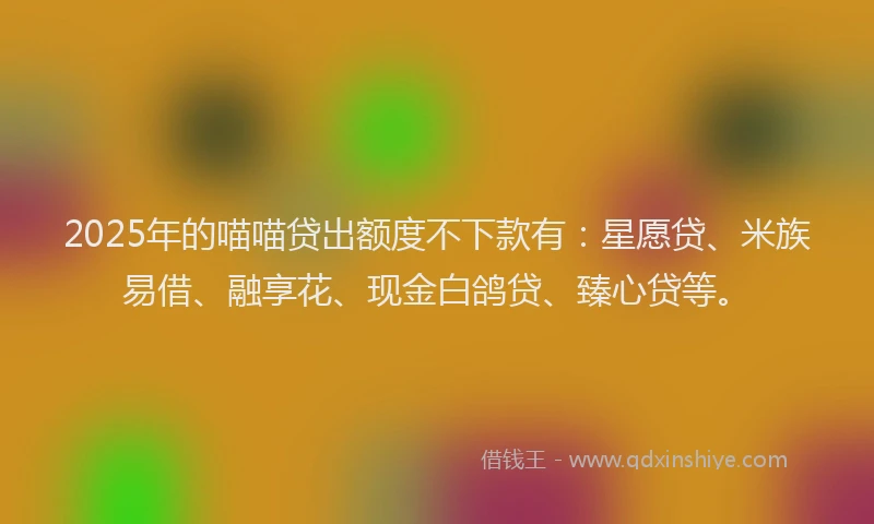2025年的喵喵贷出额度不下款有：星愿贷、米族易借、融享花、现金白鸽贷、臻心贷等。
