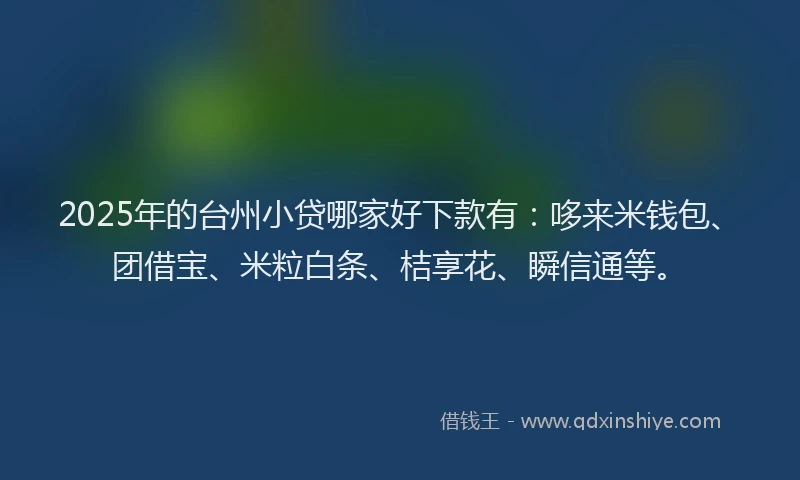 2025年的台州小贷哪家好下款有：哆来米钱包、团借宝、米粒白条、桔享花、瞬信通等。