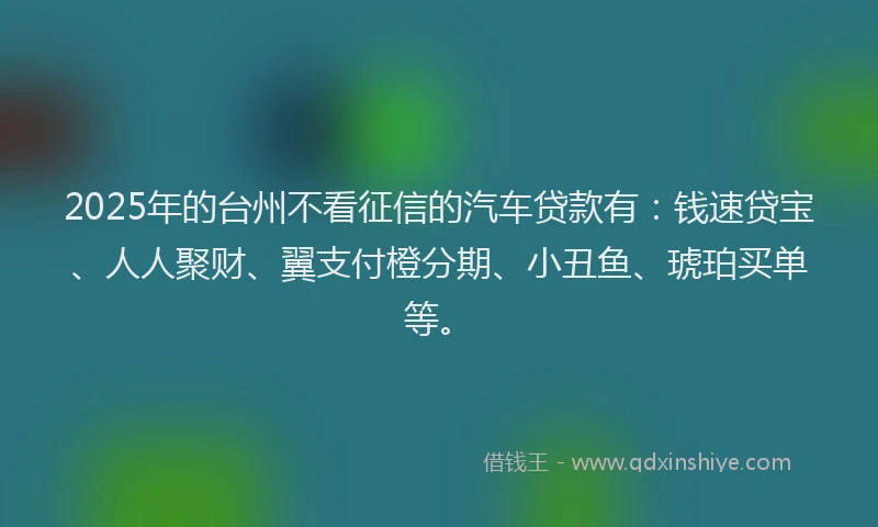2025年的台州不看征信的汽车贷款有：钱速贷宝、人人聚财、翼支付橙分期、小丑鱼、琥珀买单等。