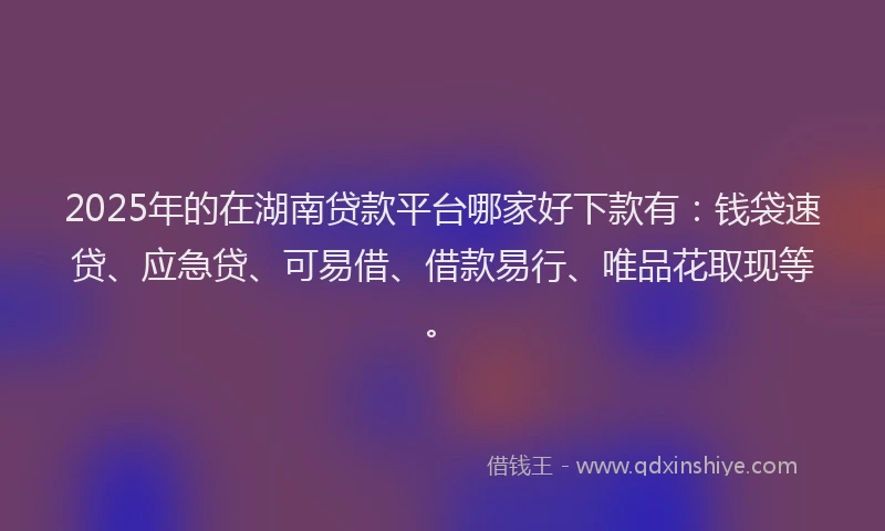 2025年的在湖南贷款平台哪家好下款有：钱袋速贷、应急贷、可易借、借款易行、唯品花取现等。