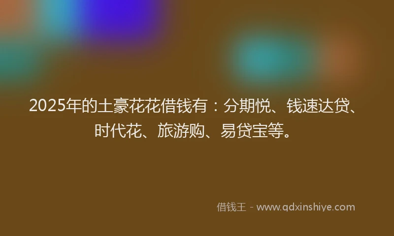 2025年的土豪花花借钱有：分期悦、钱速达贷、时代花、旅游购、易贷宝等。