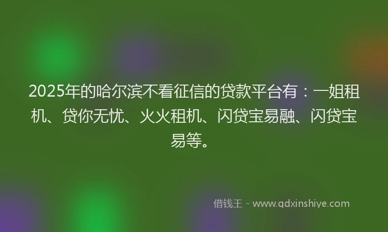 2025年的哈尔滨不看征信的贷款平台有：一姐租机、贷你无忧、火火租机、闪贷宝易融、闪贷宝易等。