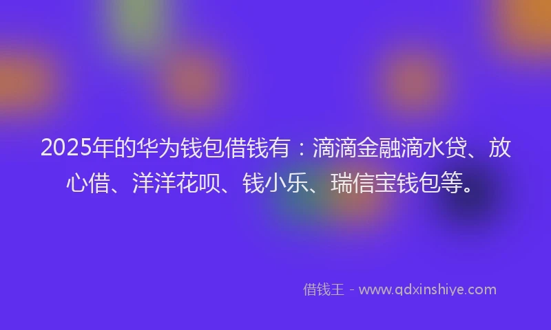 2025年的华为钱包借钱有：滴滴金融滴水贷、放心借、洋洋花呗、钱小乐、瑞信宝钱包等。