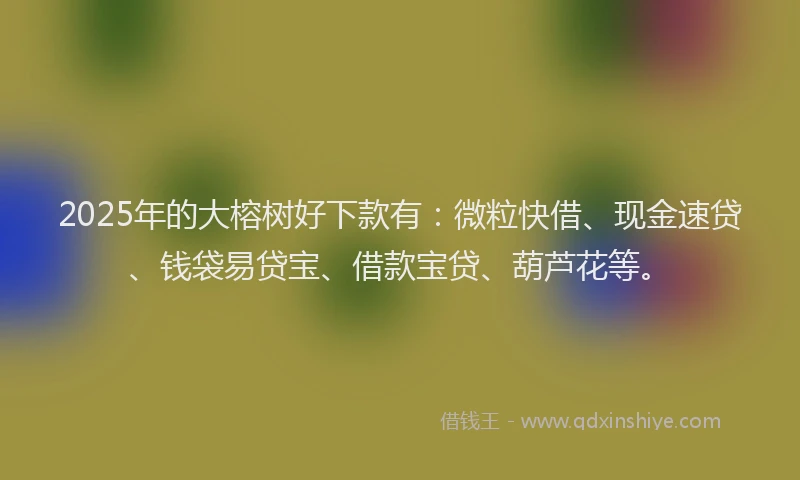 2025年的大榕树好下款有：微粒快借、现金速贷、钱袋易贷宝、借款宝贷、葫芦花等。