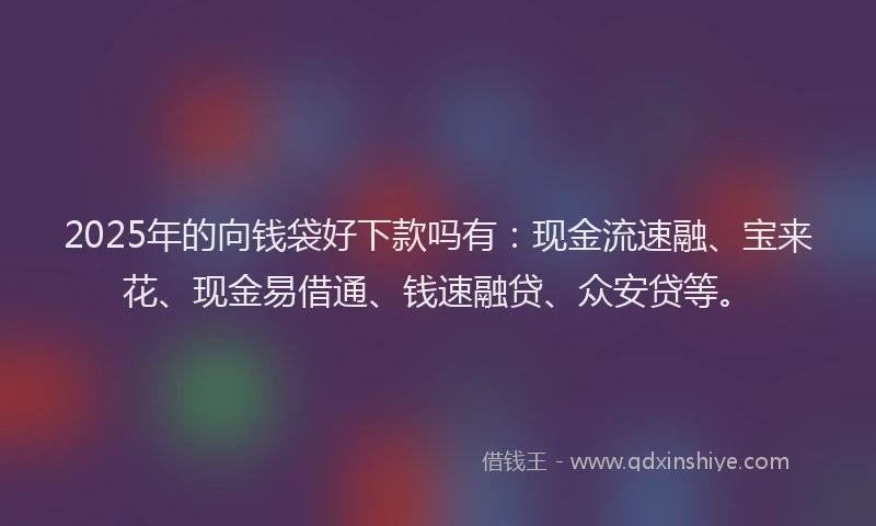 2025年的向钱袋好下款吗有：现金流速融、宝来花、现金易借通、钱速融贷、众安贷等。