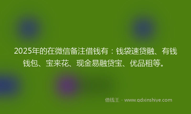 2025年的在微信备注借钱有：钱袋速贷融、有钱钱包、宝来花、现金易融贷宝、优品租等。