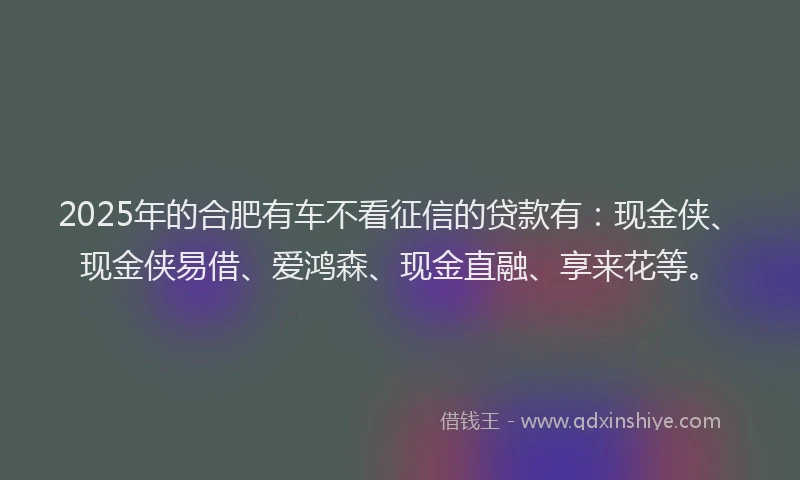 2025年的合肥有车不看征信的贷款有：现金侠、现金侠易借、爱鸿森、现金直融、享来花等。