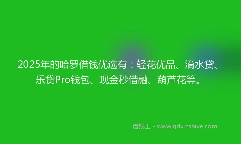2025年的哈罗借钱优选有：轻花优品、滴水贷、乐贷Pro钱包、现金秒借融、葫芦花等。