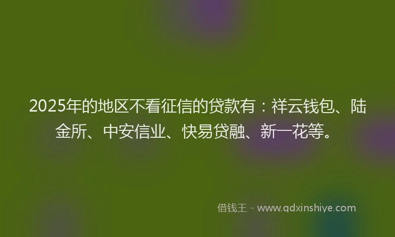 2025年的地区不看征信的贷款有：祥云钱包、陆金所、中安信业、快易贷融、新一花等。