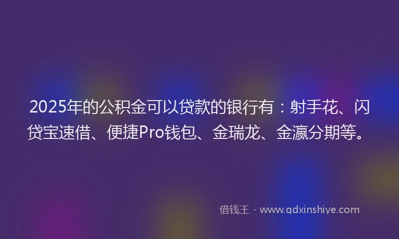 2025年的公积金可以贷款的银行有：射手花、闪贷宝速借、便捷Pro钱包、金瑞龙、金瀛分期等。
