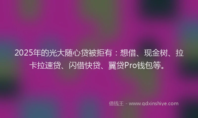 2025年的光大随心贷被拒有：想借、现金树、拉卡拉速贷、闪借快贷、翼贷Pro钱包等。