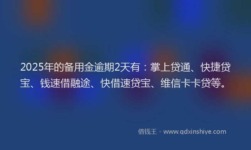 2025年的备用金逾期2天有：掌上贷通、快捷贷宝、钱速借融途、快借速贷宝、维信卡卡贷等。