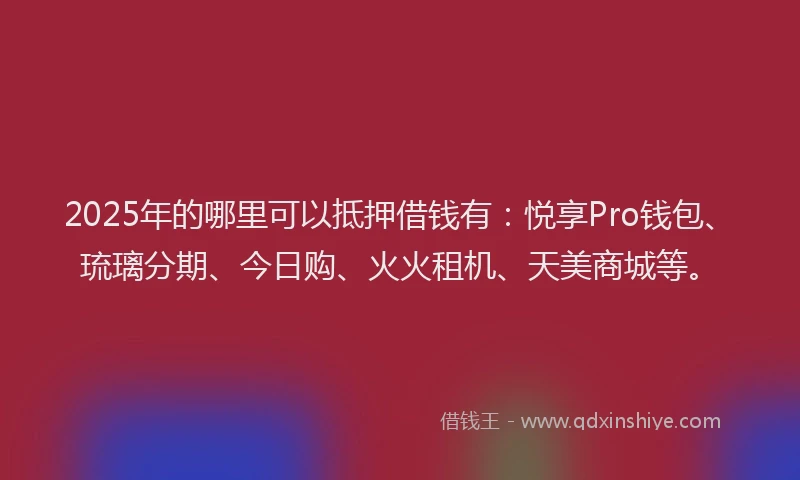 2025年的哪里可以抵押借钱有：悦享Pro钱包、琉璃分期、今日购、火火租机、天美商城等。