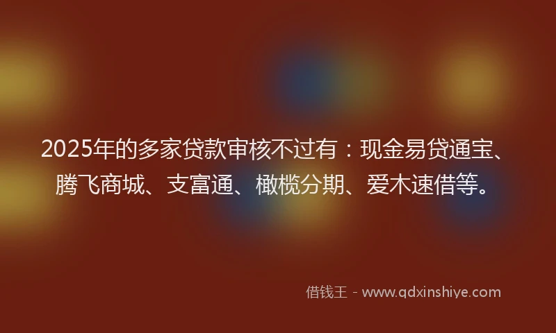 2025年的多家贷款审核不过有：现金易贷通宝、腾飞商城、支富通、橄榄分期、爱木速借等。