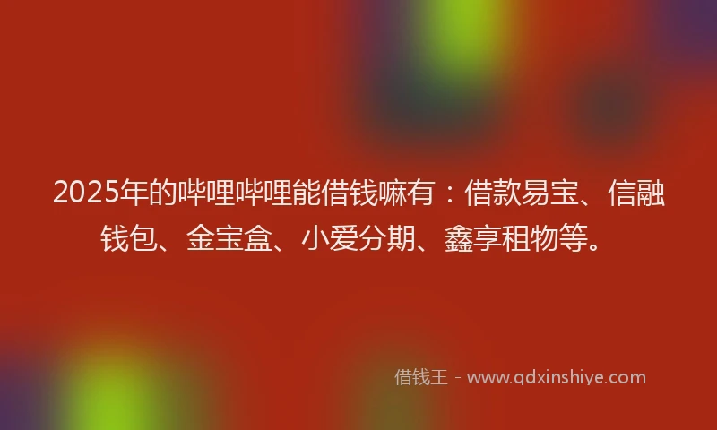 2025年的哔哩哔哩能借钱嘛有：借款易宝、信融钱包、金宝盒、小爱分期、鑫享租物等。