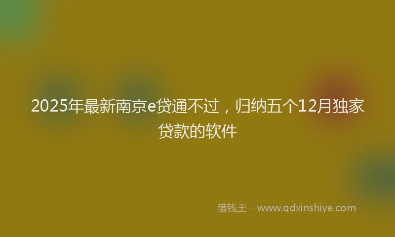 2025年最新南京e贷通不过，归纳五个12月独家贷款的软件