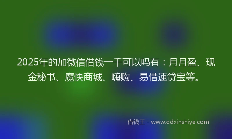 2025年的加微信借钱一千可以吗有：月月盈、现金秘书、魔快商城、嗨购、易借速贷宝等。