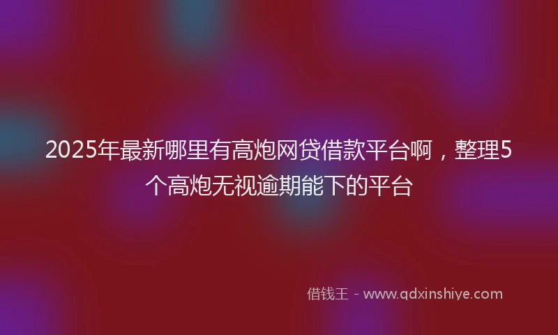 2025年最新哪里有高炮网贷借款平台啊，整理5个高炮无视逾期能下的平台