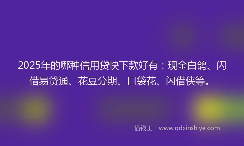 2025年的哪种信用贷快下款好有：现金白鸽、闪借易贷通、花豆分期、口袋花、闪借侠等。