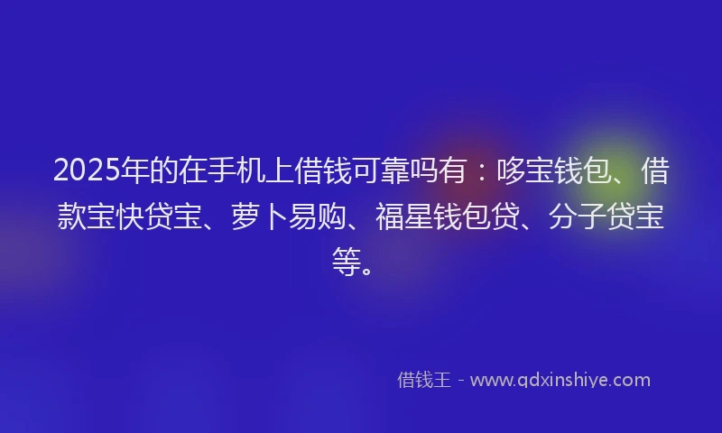 2025年的在手机上借钱可靠吗有：哆宝钱包、借款宝快贷宝、萝卜易购、福星钱包贷、分子贷宝等。