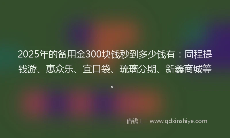 2025年的备用金300块钱秒到多少钱有：同程提钱游、惠众乐、宜口袋、琉璃分期、新鑫商城等。