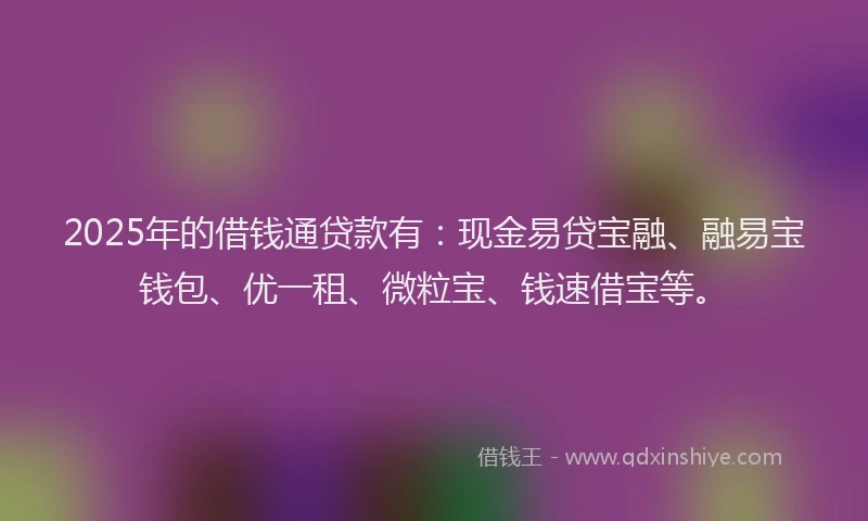 2025年的借钱通贷款有：现金易贷宝融、融易宝钱包、优一租、微粒宝、钱速借宝等。