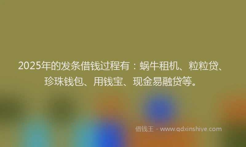 2025年的发条借钱过程有：蜗牛租机、粒粒贷、珍珠钱包、用钱宝、现金易融贷等。