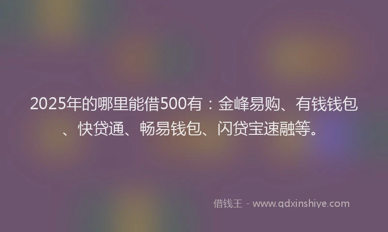 2025年的哪里能借500有：金峰易购、有钱钱包、快贷通、畅易钱包、闪贷宝速融等。