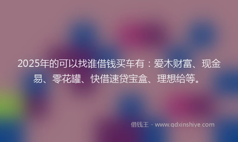 2025年的可以找谁借钱买车有：爱木财富、现金易、零花罐、快借速贷宝盒、理想给等。