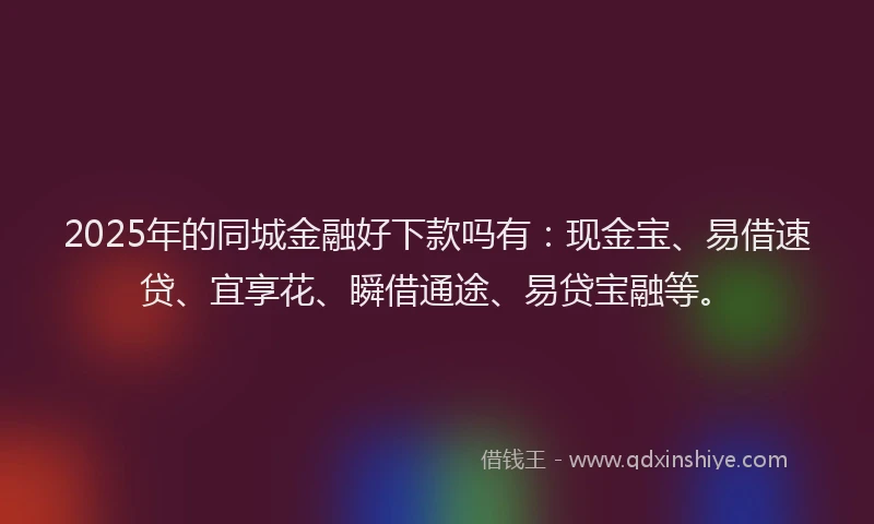 2025年的同城金融好下款吗有：现金宝、易借速贷、宜享花、瞬借通途、易贷宝融等。