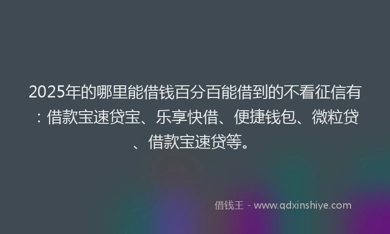 2025年的哪里能借钱百分百能借到的不看征信有：借款宝速贷宝、乐享快借、便捷钱包、微粒贷、借款宝速贷等。