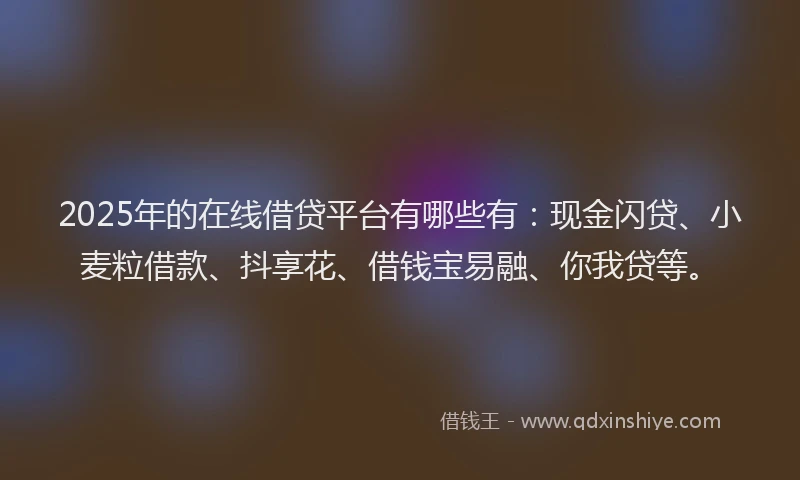 2025年的在线借贷平台有哪些有：现金闪贷、小麦粒借款、抖享花、借钱宝易融、你我贷等。