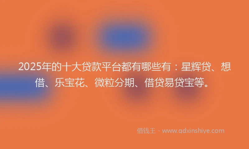 2025年的十大贷款平台都有哪些有：星辉贷、想借、乐宝花、微粒分期、借贷易贷宝等。
