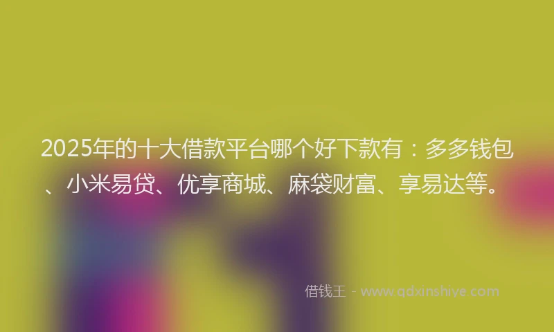 2025年的十大借款平台哪个好下款有：多多钱包、小米易贷、优享商城、麻袋财富、享易达等。