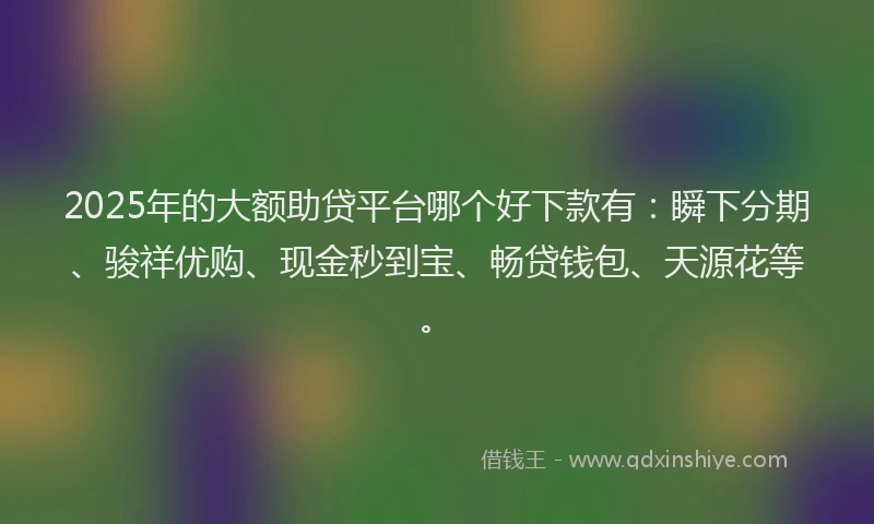 2025年的大额助贷平台哪个好下款有：瞬下分期、骏祥优购、现金秒到宝、畅贷钱包、天源花等。